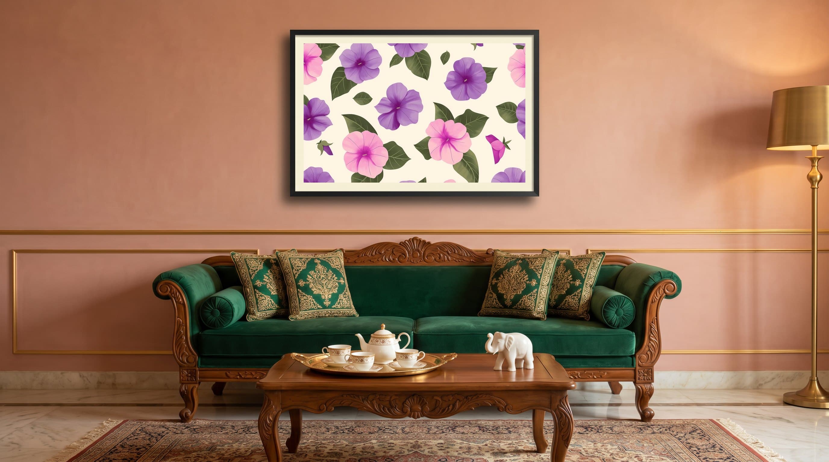 Pink Purple Petunia Scatter Cream Background — in situ