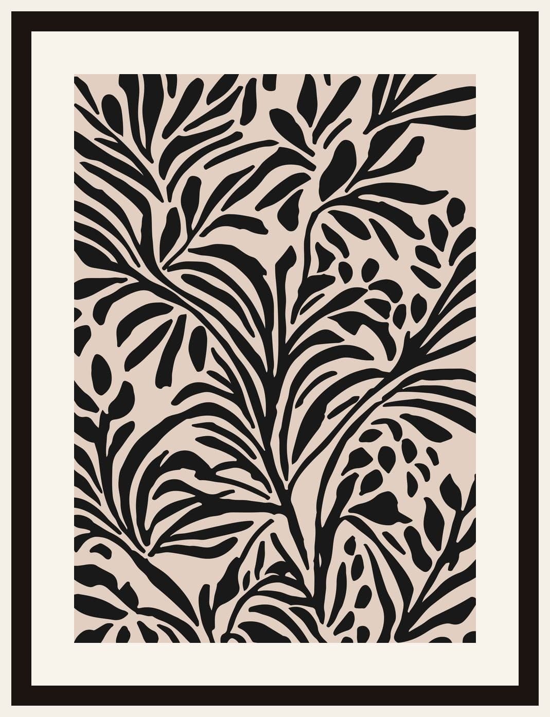 Tropical Palm Leaf Black Beige Pattern