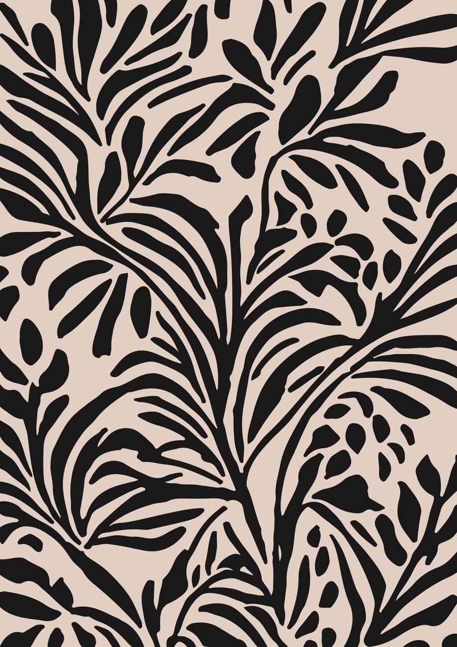 Tropical Palm Leaf Black Beige Pattern