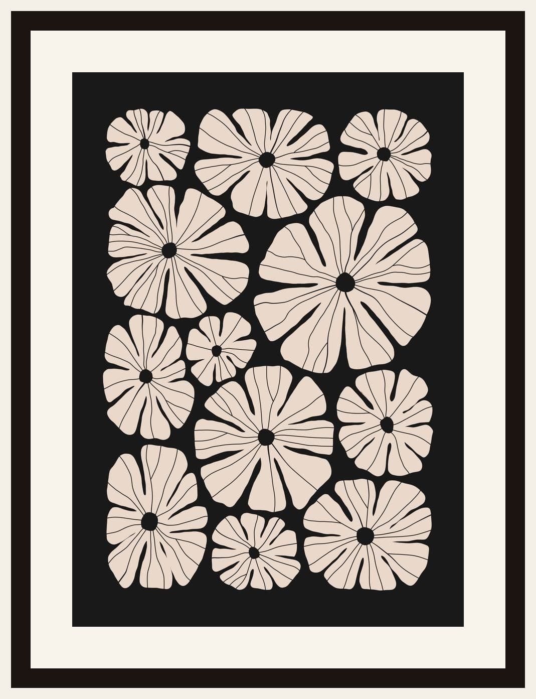 Bold Graphic Floral Pattern Black Background