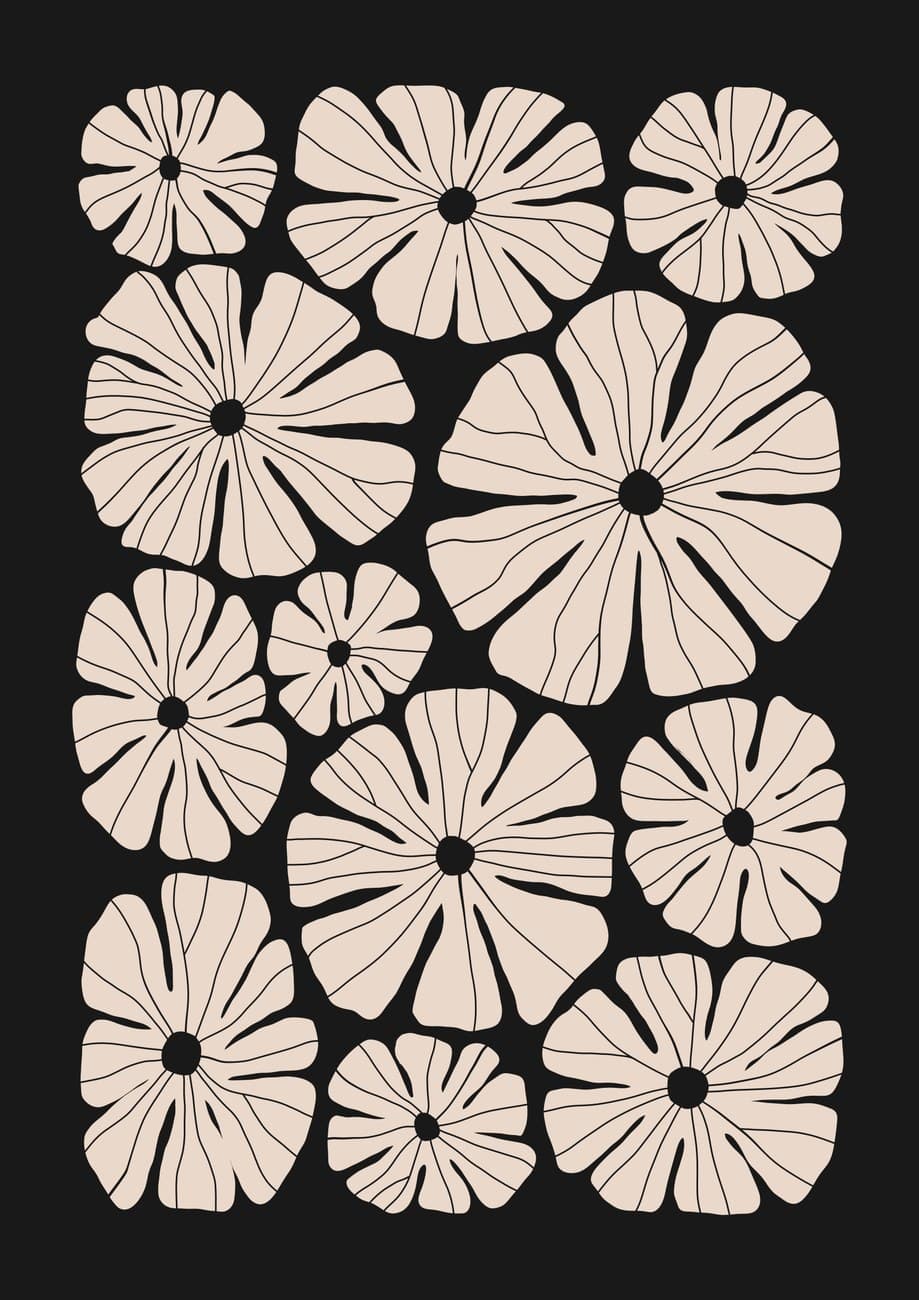 Bold Graphic Floral Pattern Black Background