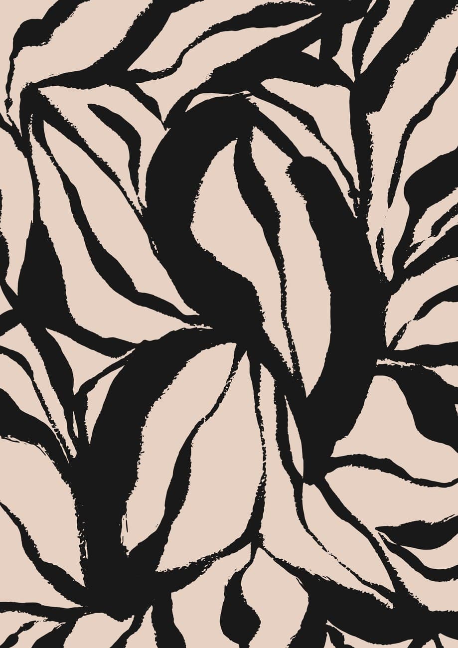 Abstract Tropical Leaves Black Brushstroke Beige