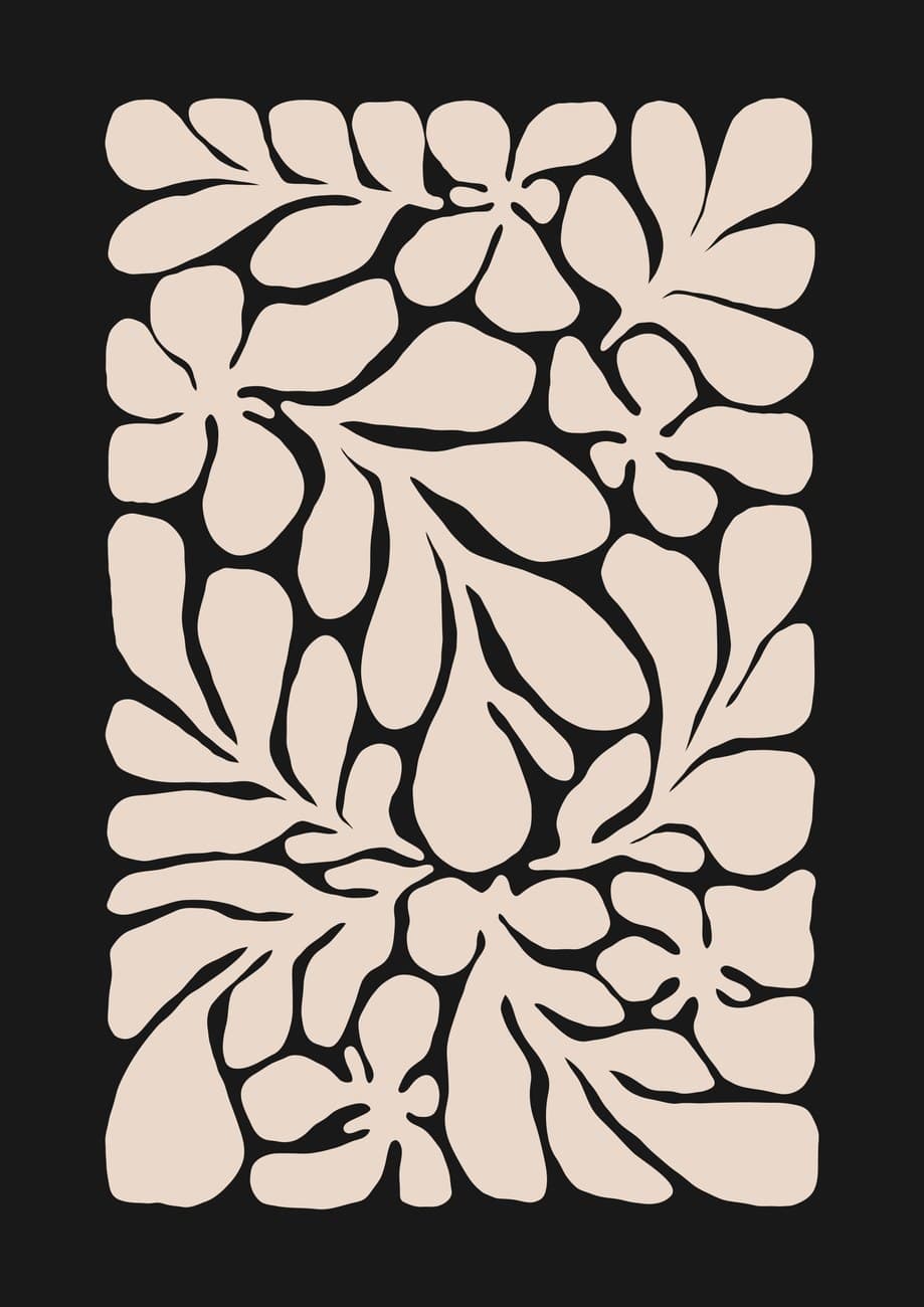 Cream Botanical Cutout Pattern Black Background
