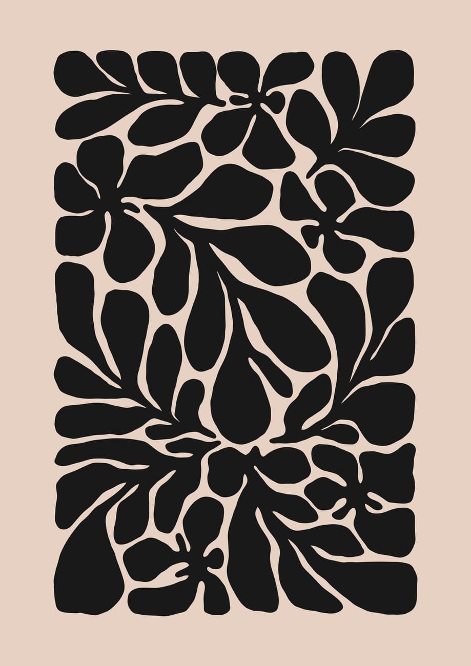 Black Botanical Floral Cutout Pattern Beige