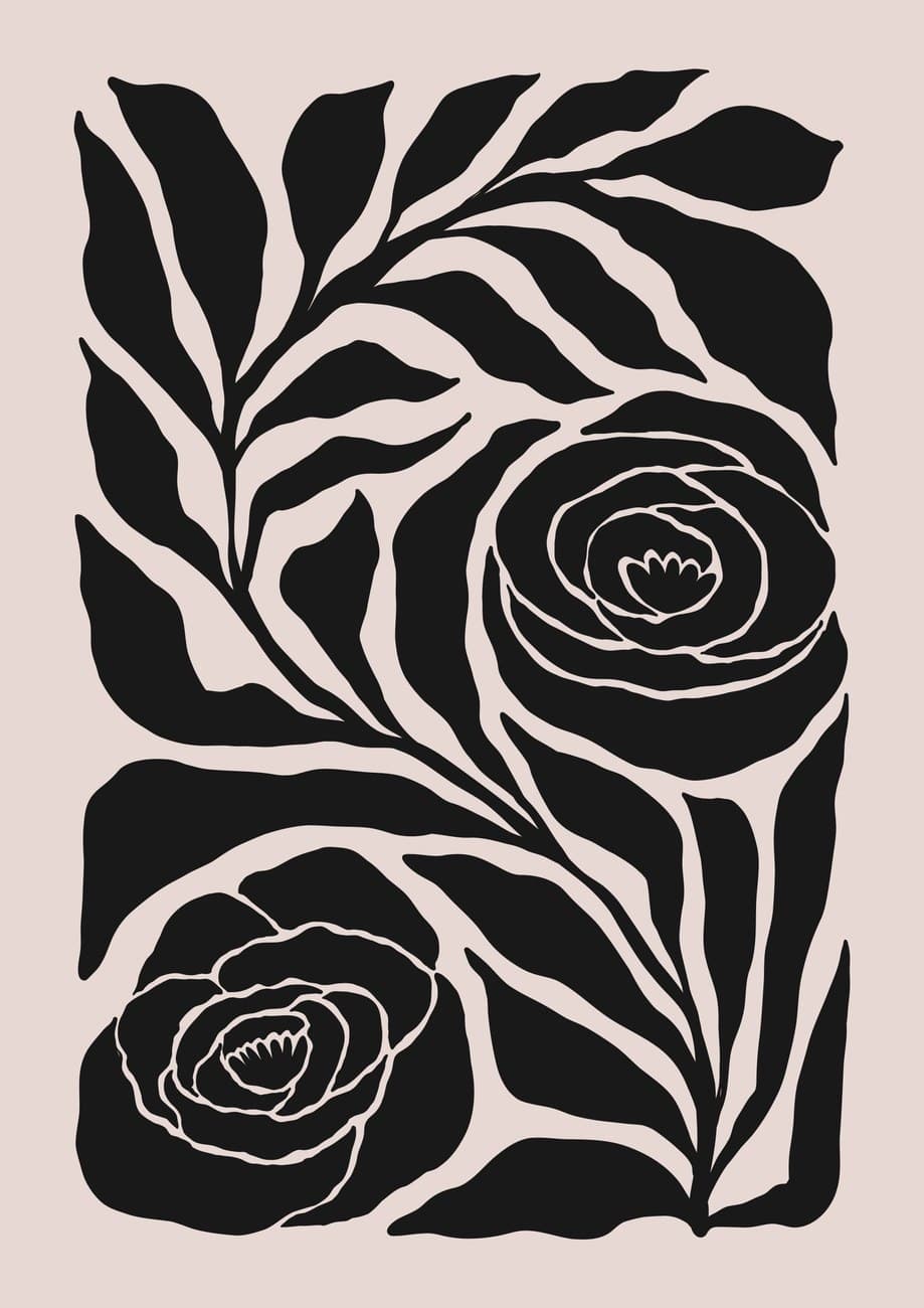 Abstract Black Roses Botanical Silhouette