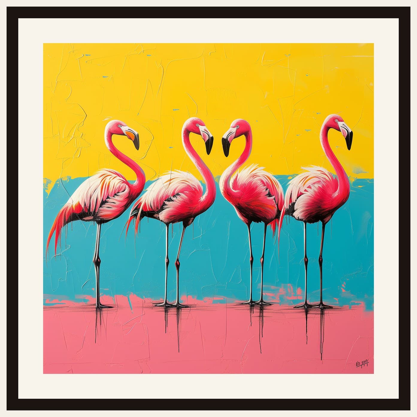 Four Pink Flamingos Pop Art Tricolour