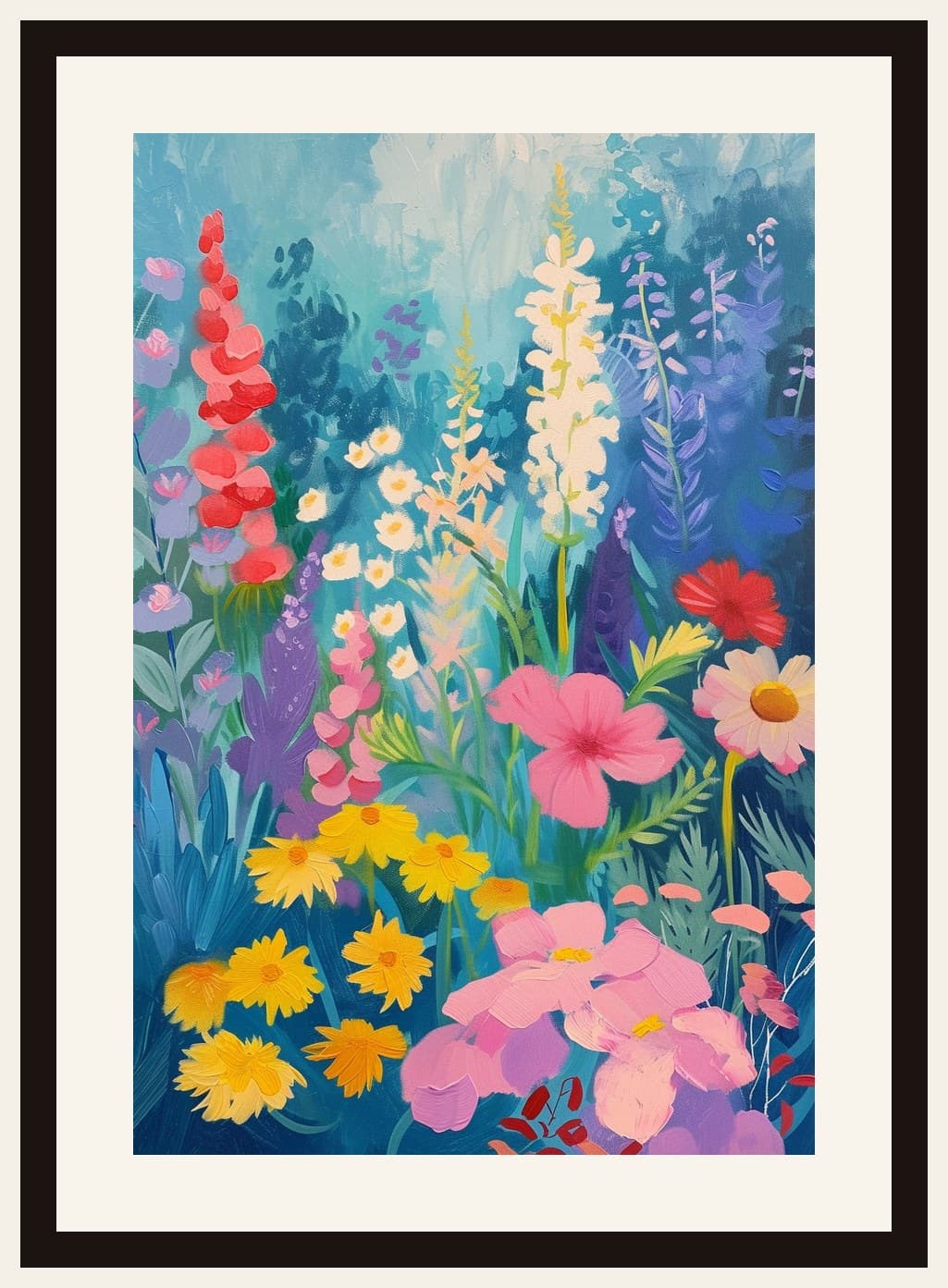 Acrylic Wildflower Garden Blue Teal Tones