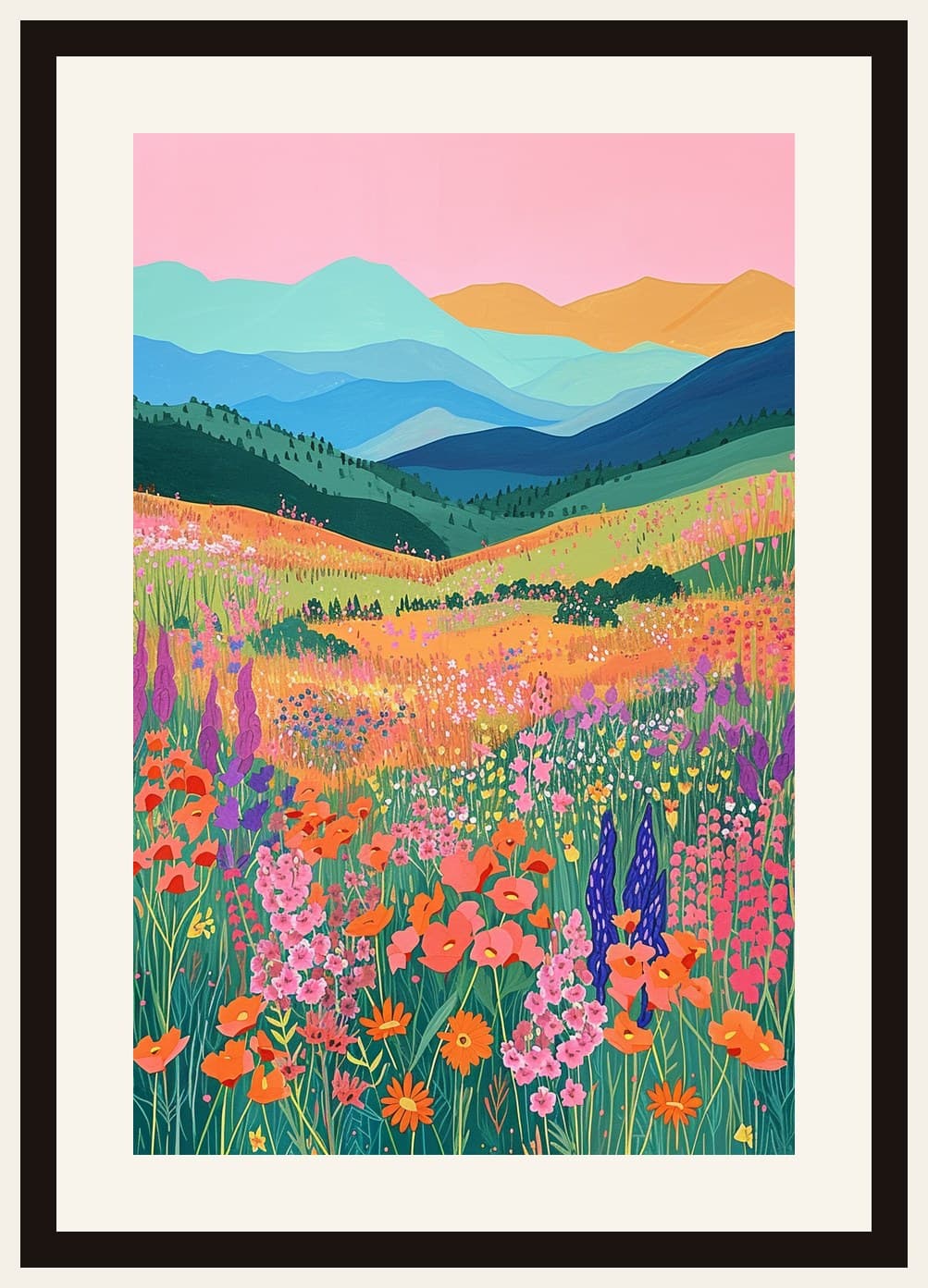 Pastel Wildflower Meadow Mountain Landscape