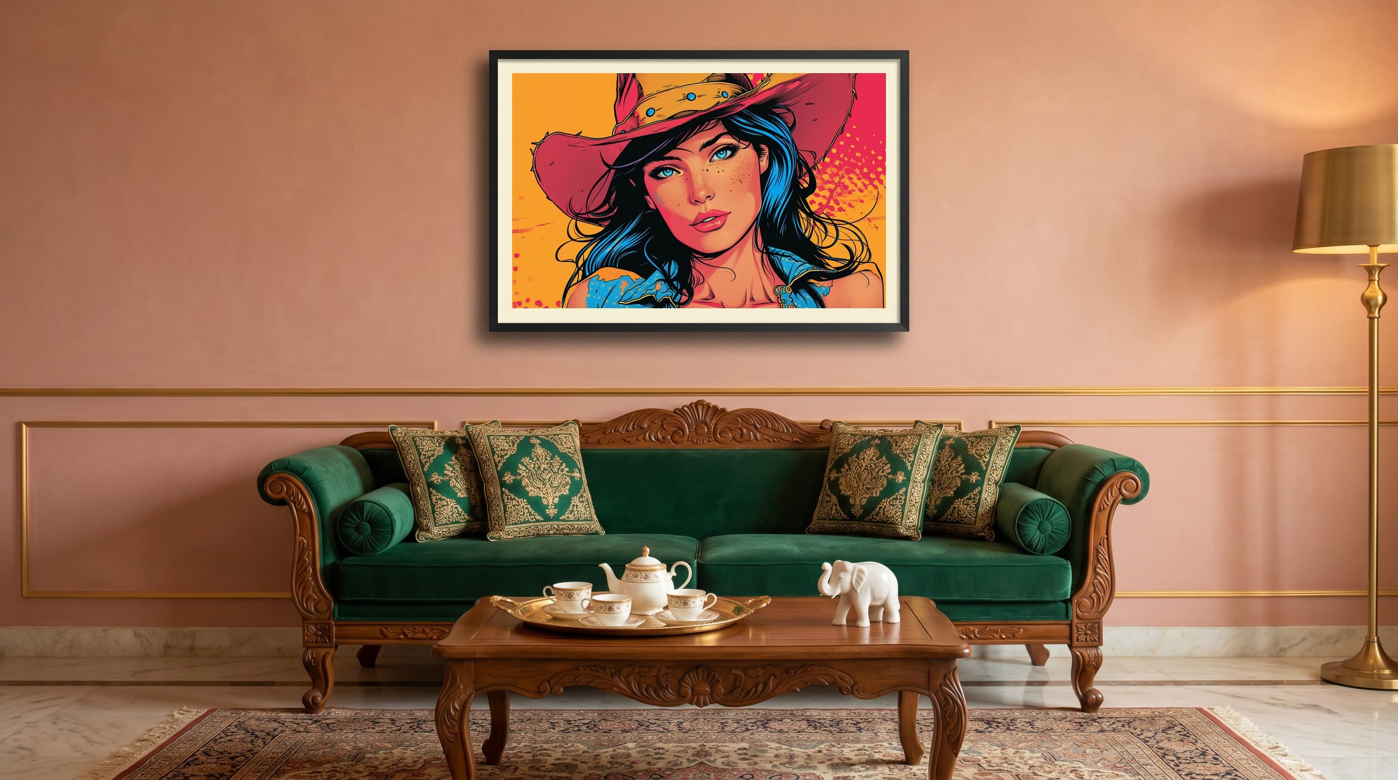 Pop Art Cowgirl Blue Hair Comic Panel — in situ