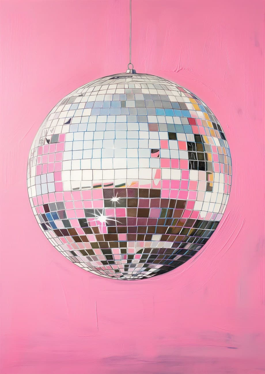 Mirrored Disco Ball On Pink Background