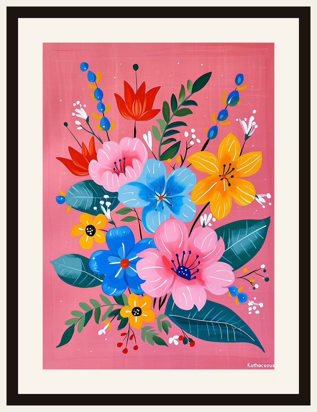 Bold Floral Bouquet Pink Background