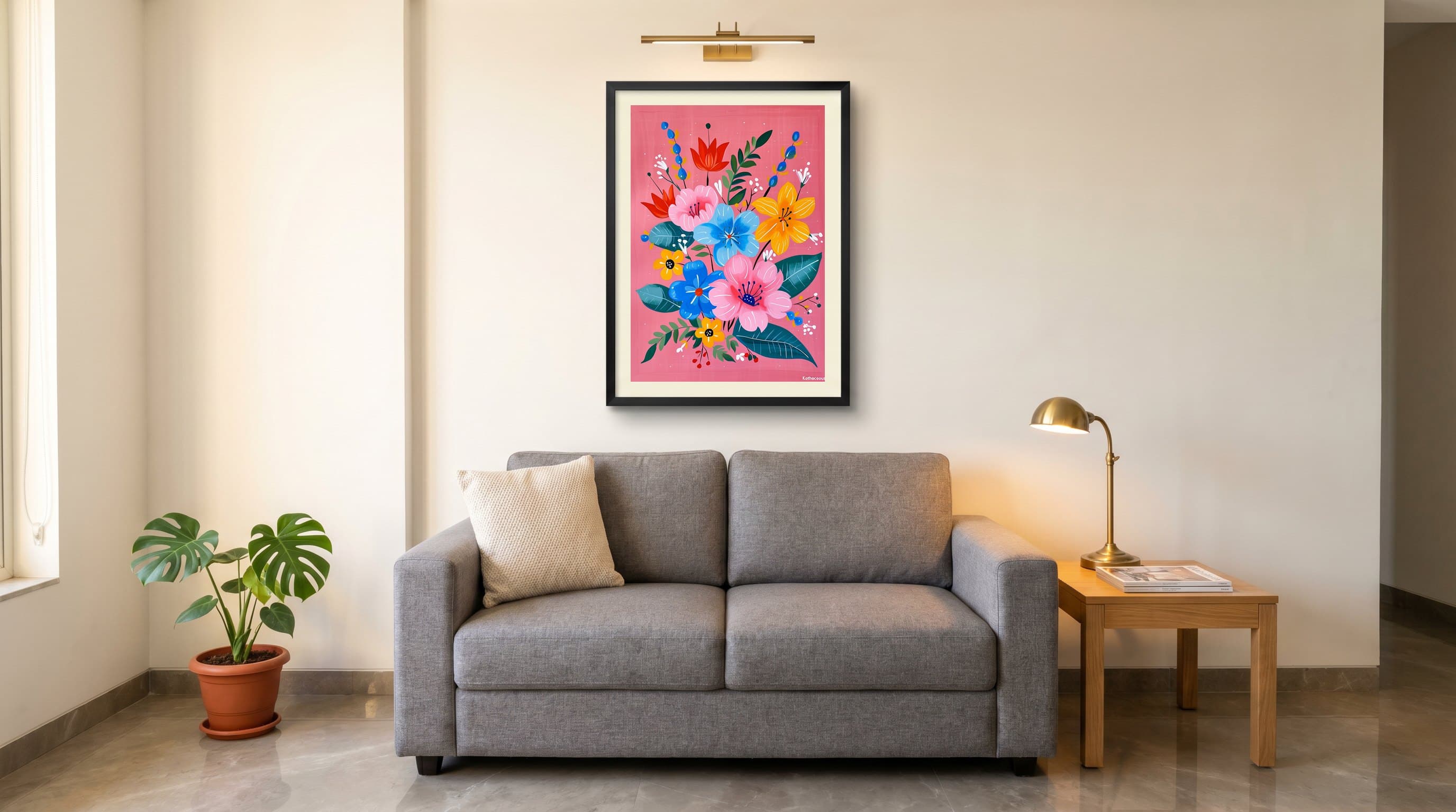 Bold Floral Bouquet Pink Background — in situ