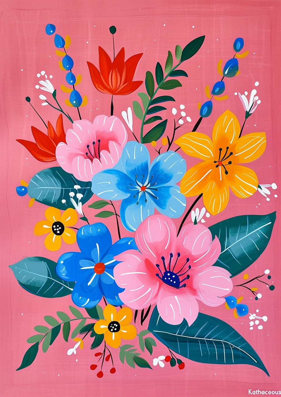 Bold Floral Bouquet Pink Background