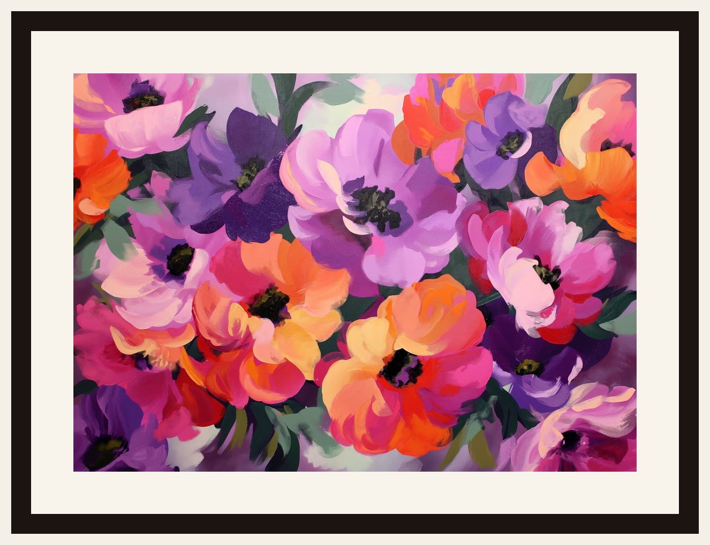 Abstract Anemone Blooms Purple Orange Pink