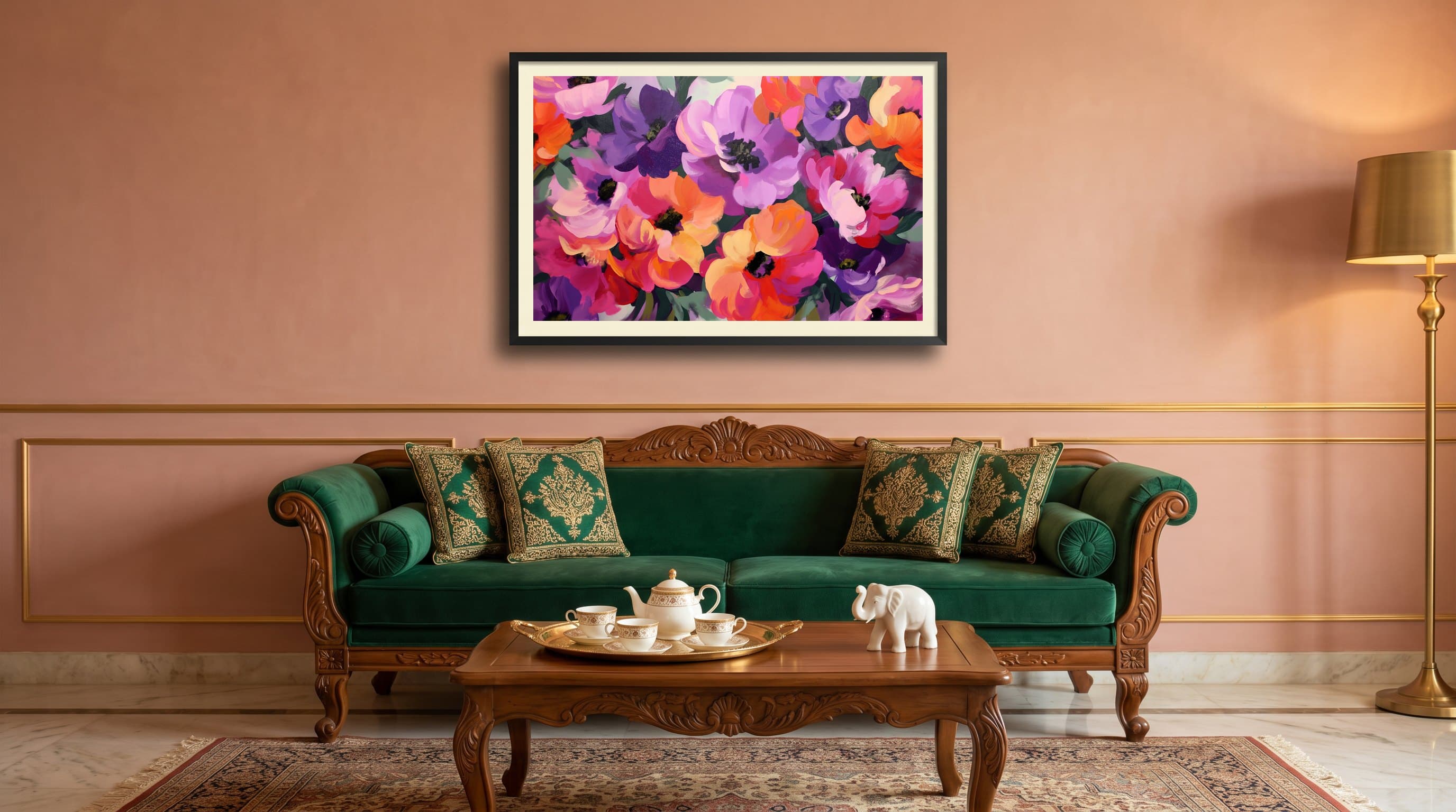 Abstract Anemone Blooms Purple Orange Pink — in situ