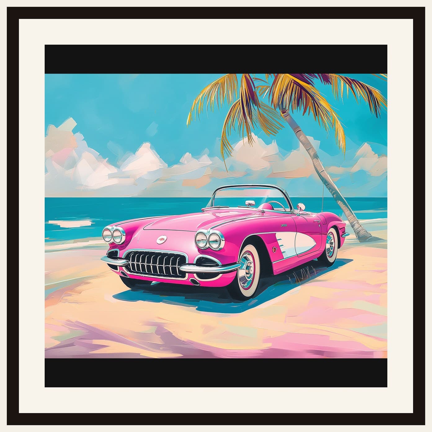 Pink Vintage Corvette Tropical Beach