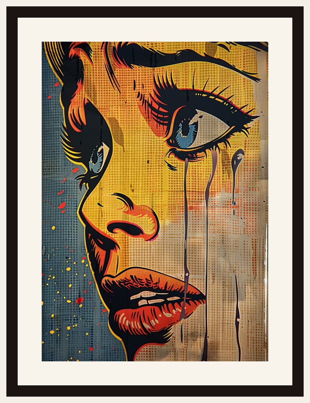 Pop Art Woman Close-Up Dripping Paint Halftone