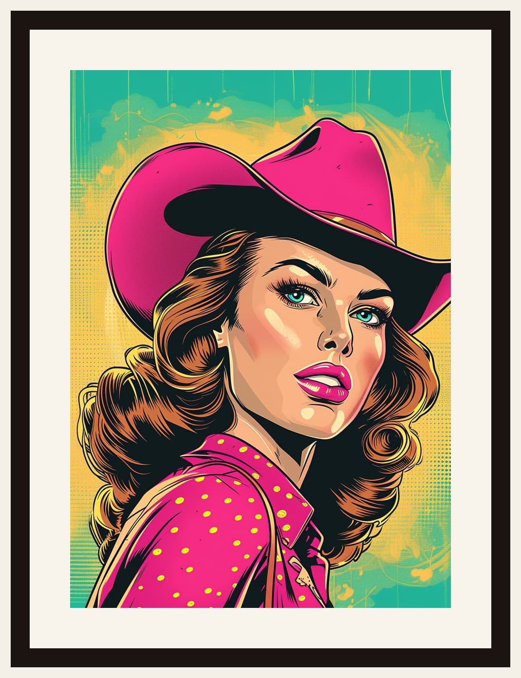 Pop Art Cowgirl Pink Hat Portrait
