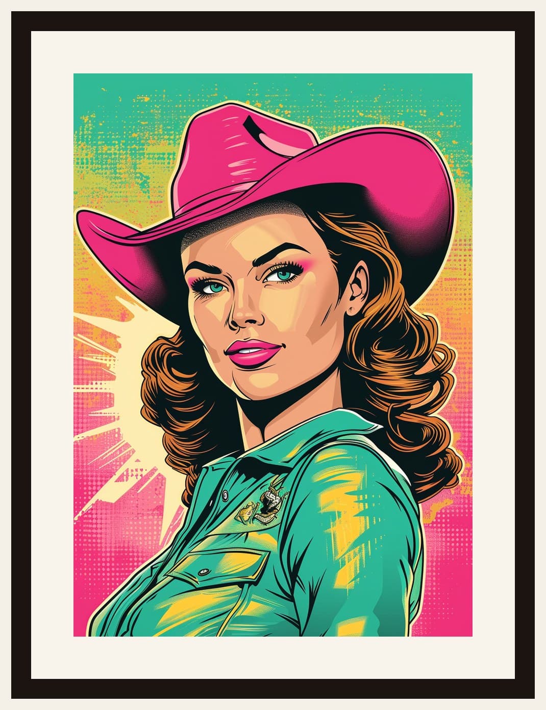 Pop Art Cowgirl Pink Hat Teal