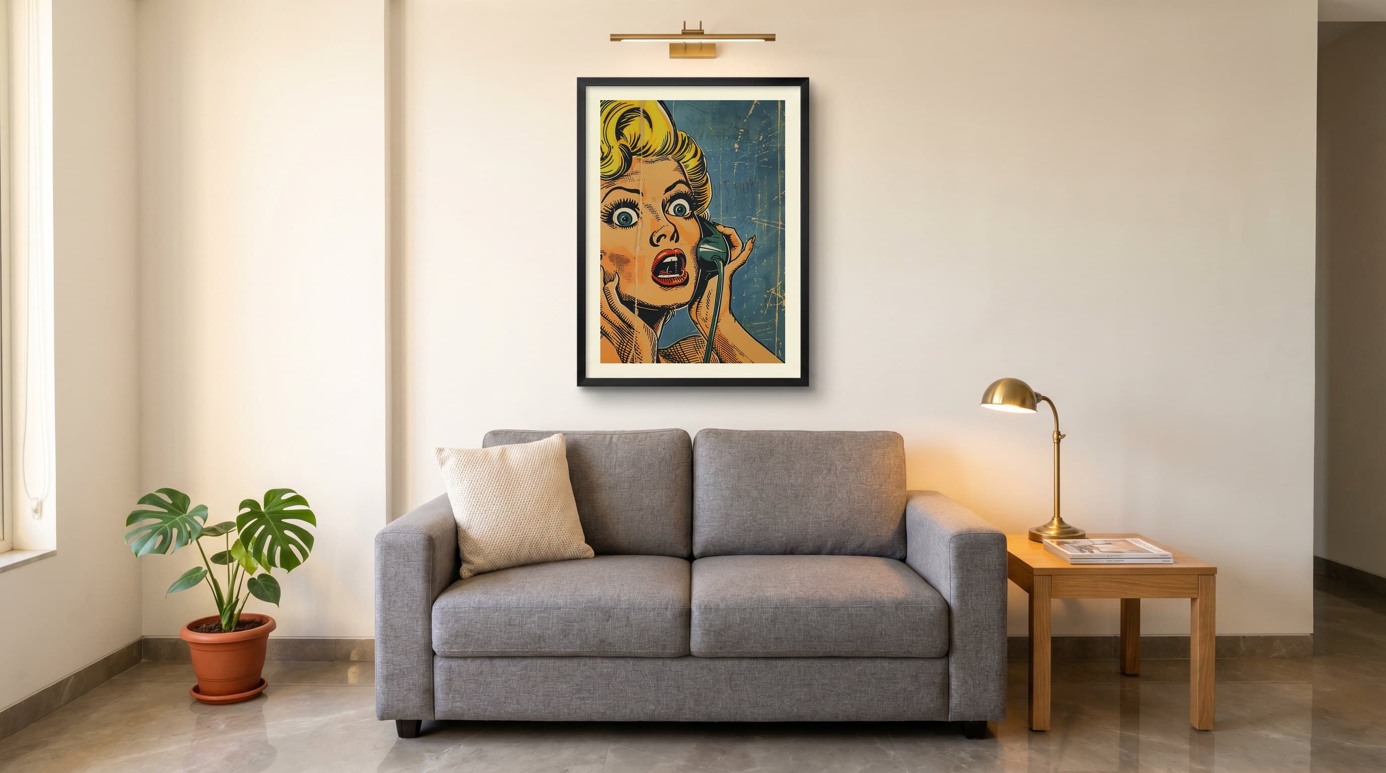 Shocked Vintage Comic Woman Telephone — in situ