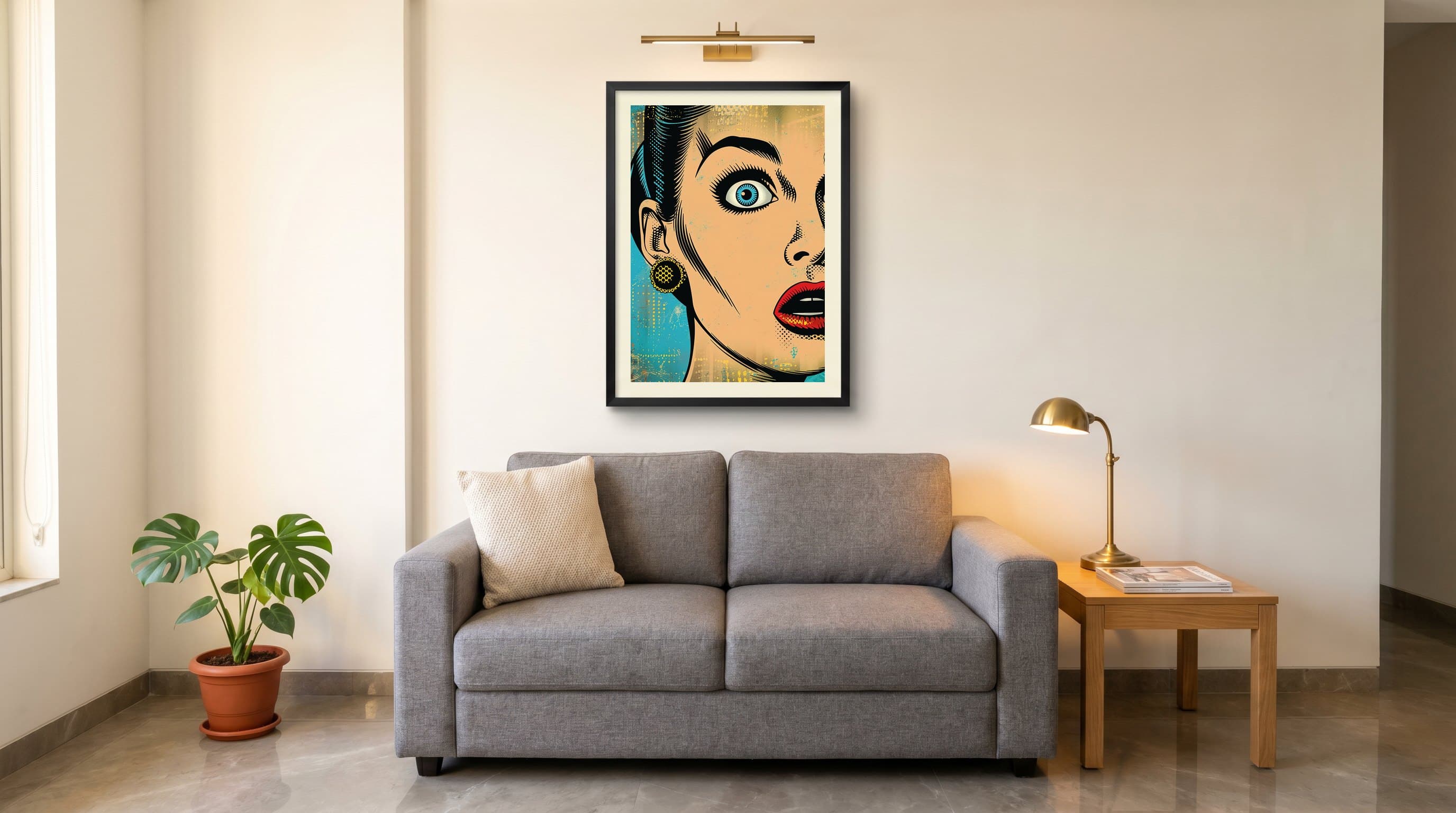 Pop Art Woman Surprised Close-Up — in situ