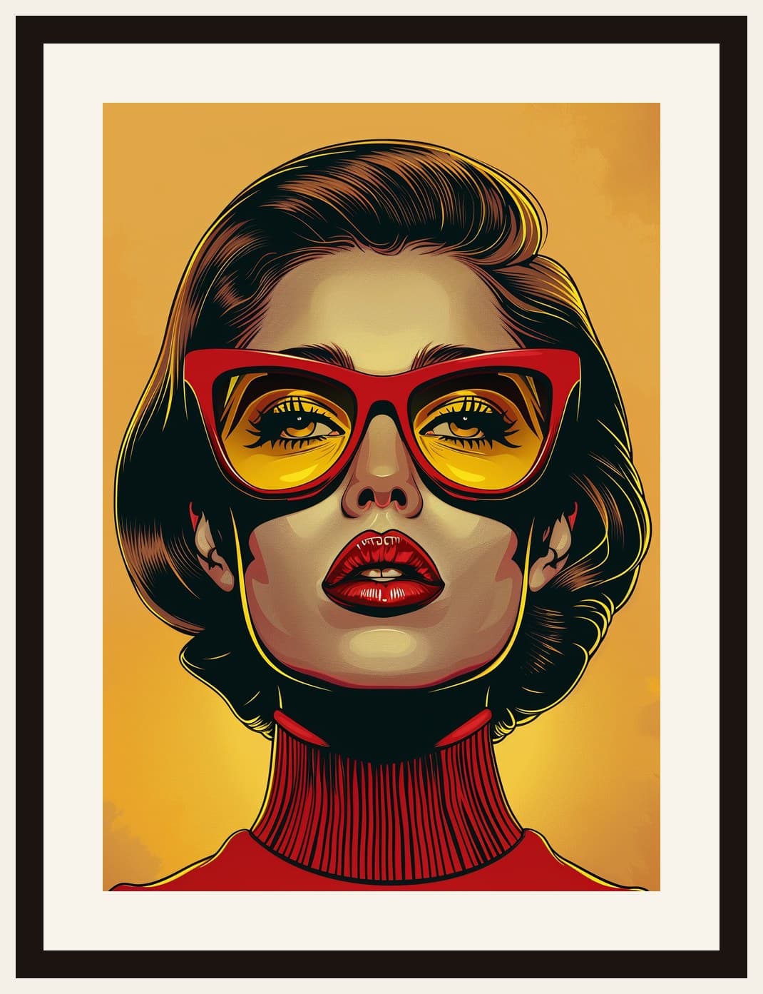 Pop Art Woman Red Sunglasses Yellow