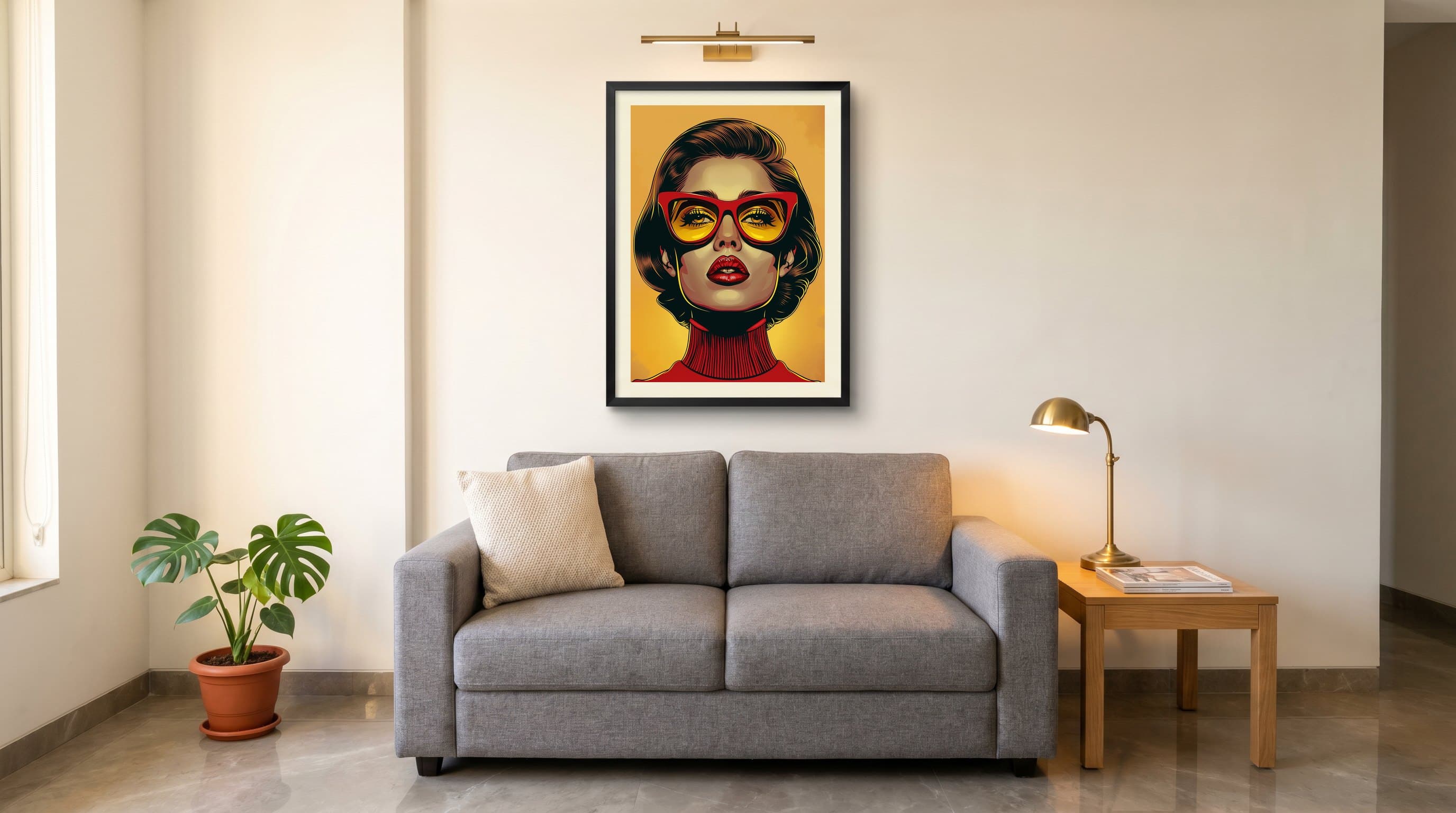Pop Art Woman Red Sunglasses Yellow — in situ