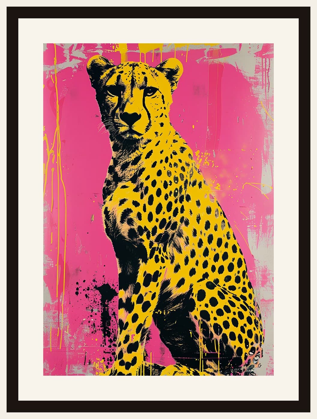 Pop Art Yellow Cheetah On Pink Background