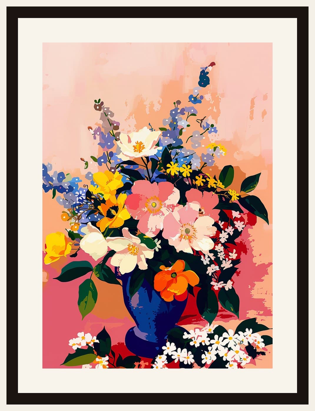 Colourful Mixed Flower Bouquet Blue Vase