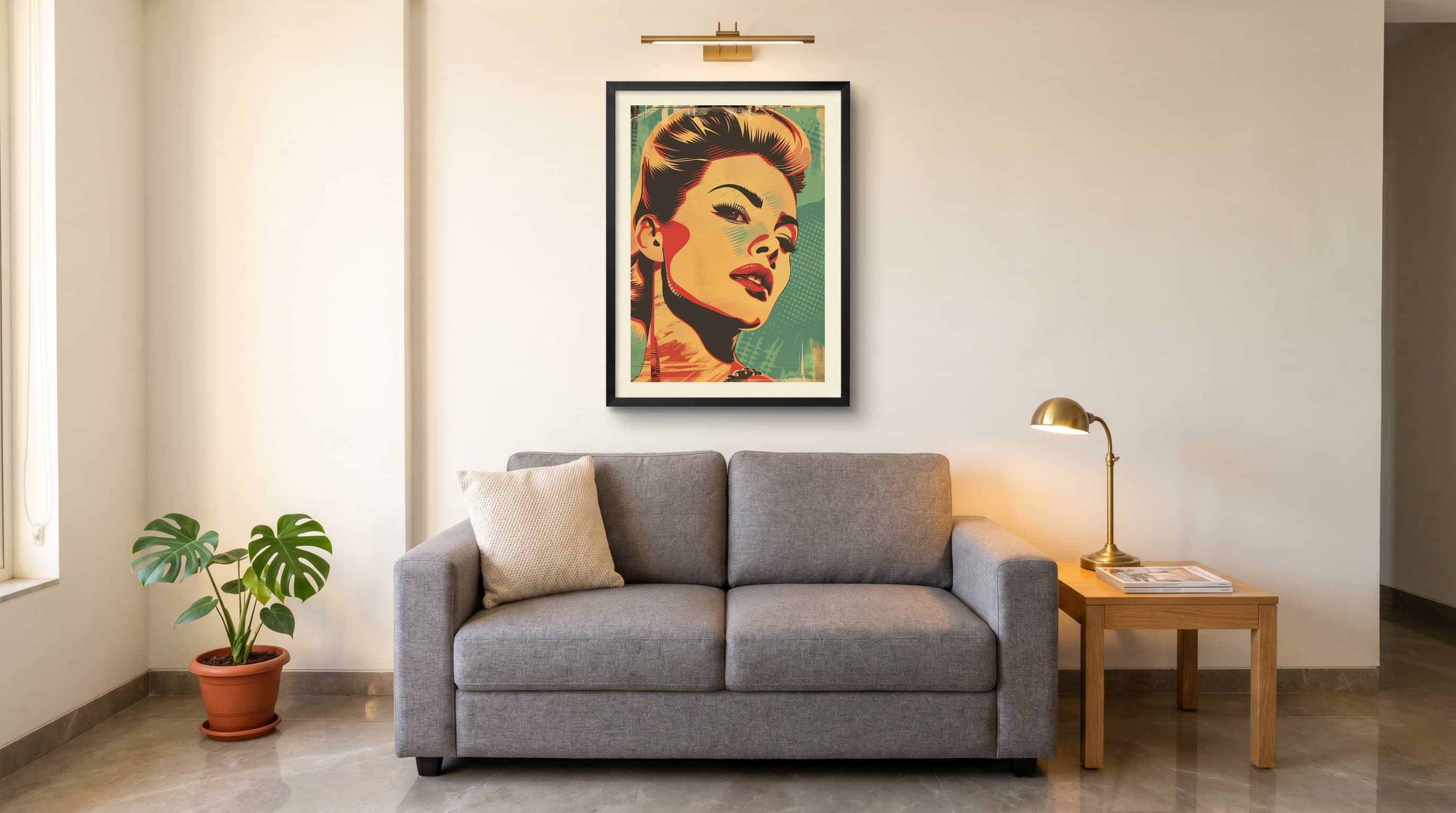 Retro Pop Art Woman Portrait — in situ
