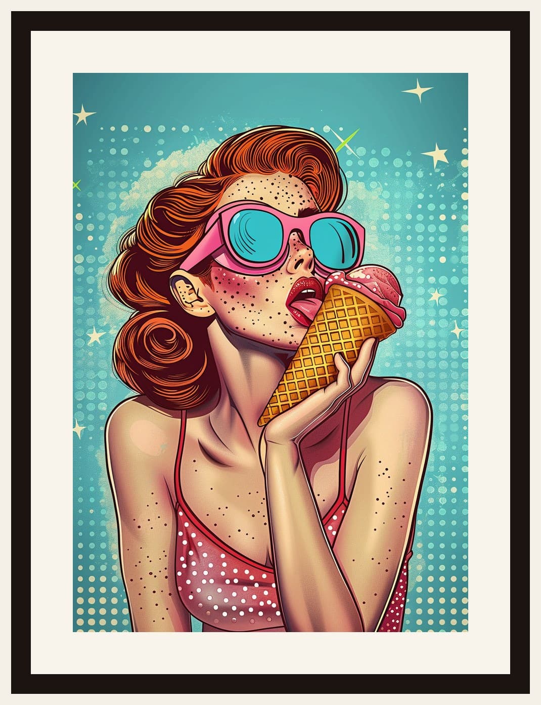 Pop Art Girl Eating Ice Cream Cone