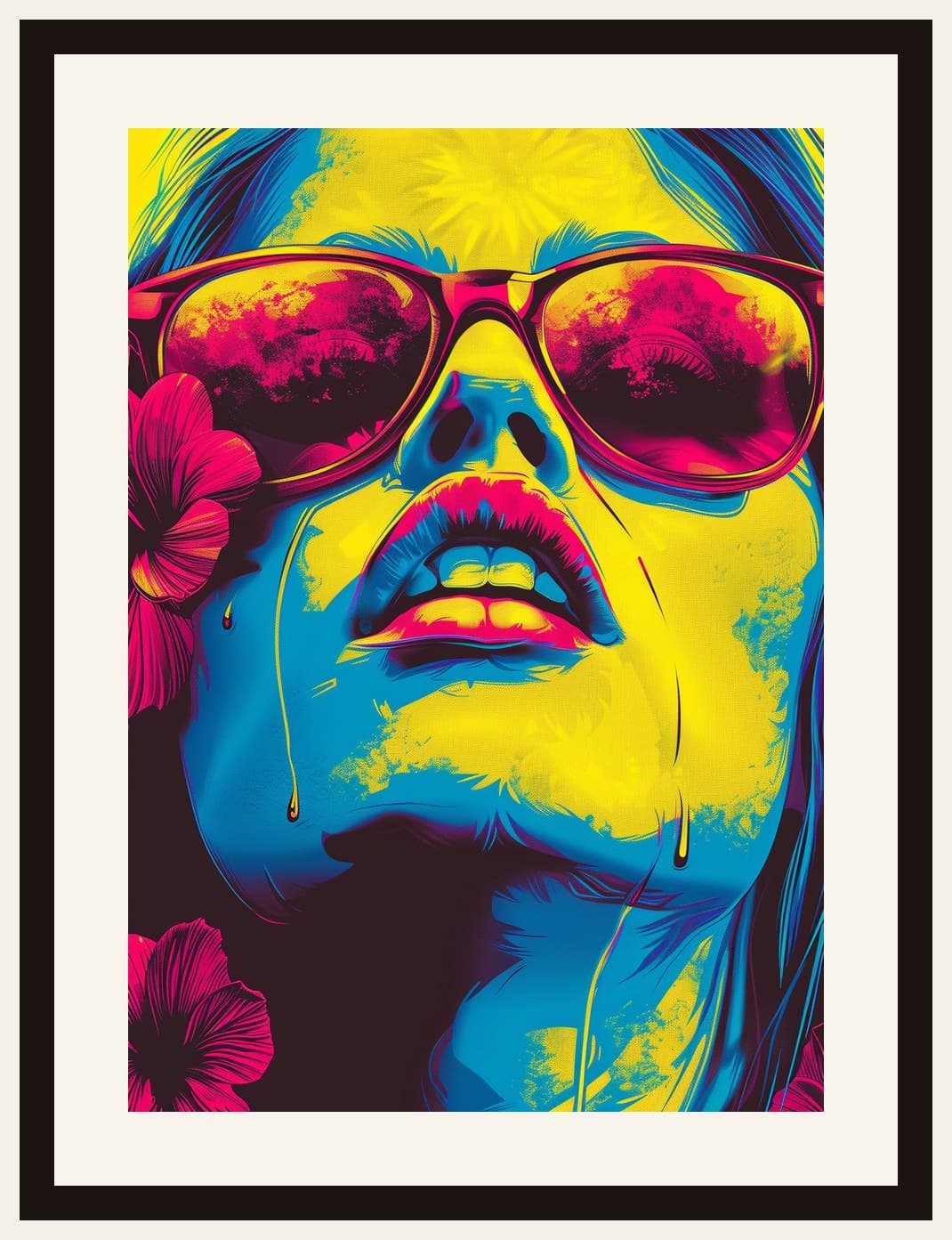 Pop Art Woman Sunglasses Cyan Yellow
