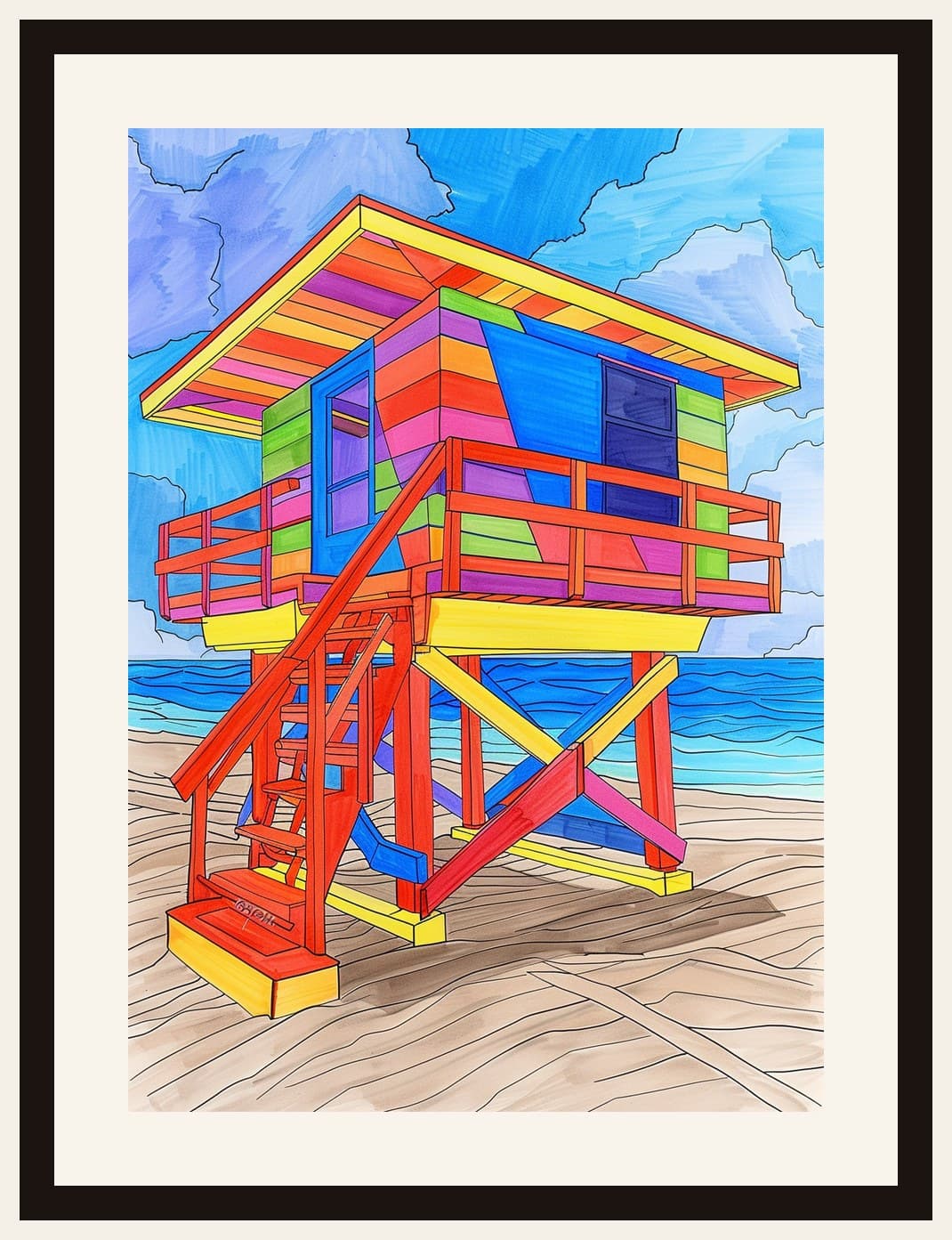 Colourful Lifeguard Tower Beach Illustration