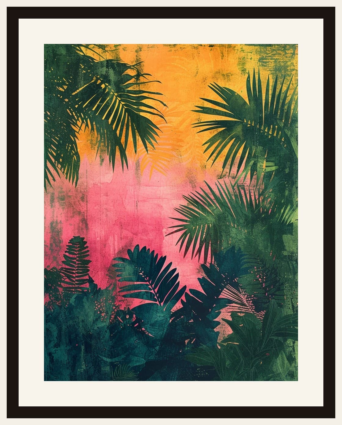 Tropical Palm Leaves Pink Orange Gradient