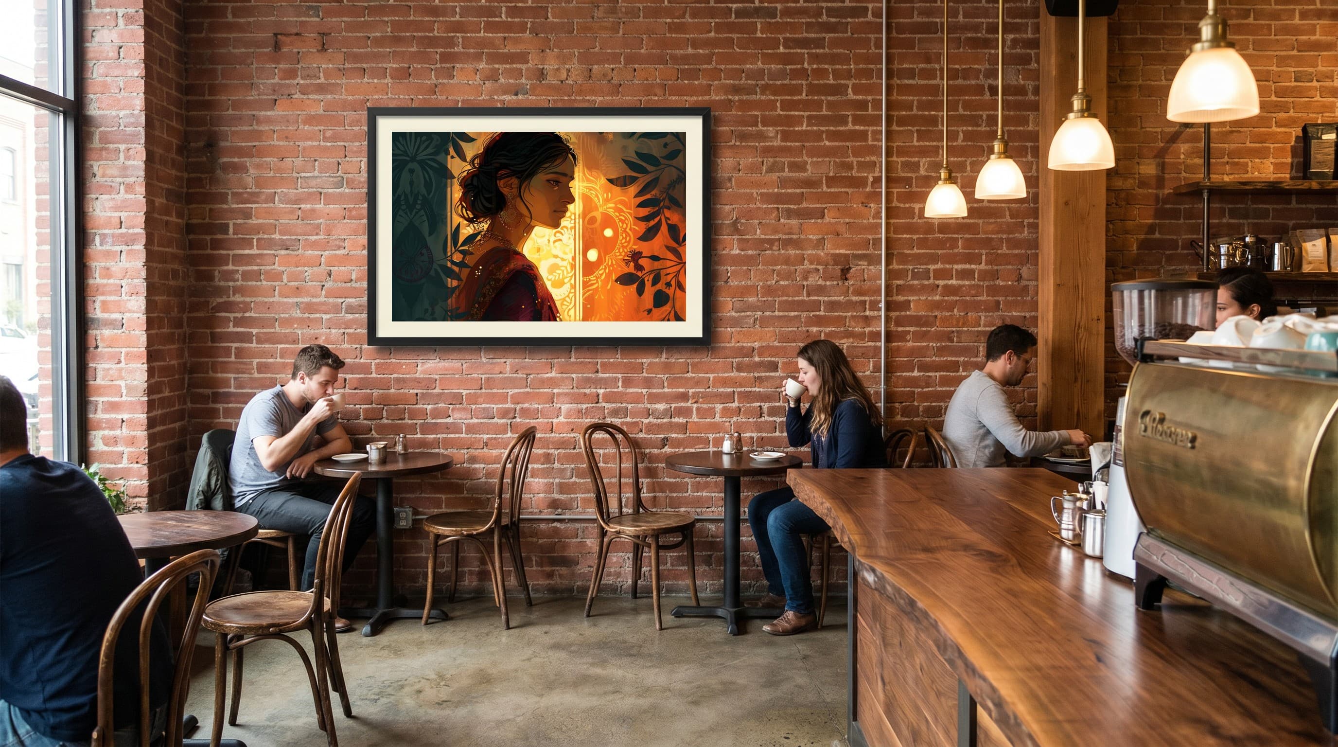 Indian Woman Saree Botanical Portrait in dining