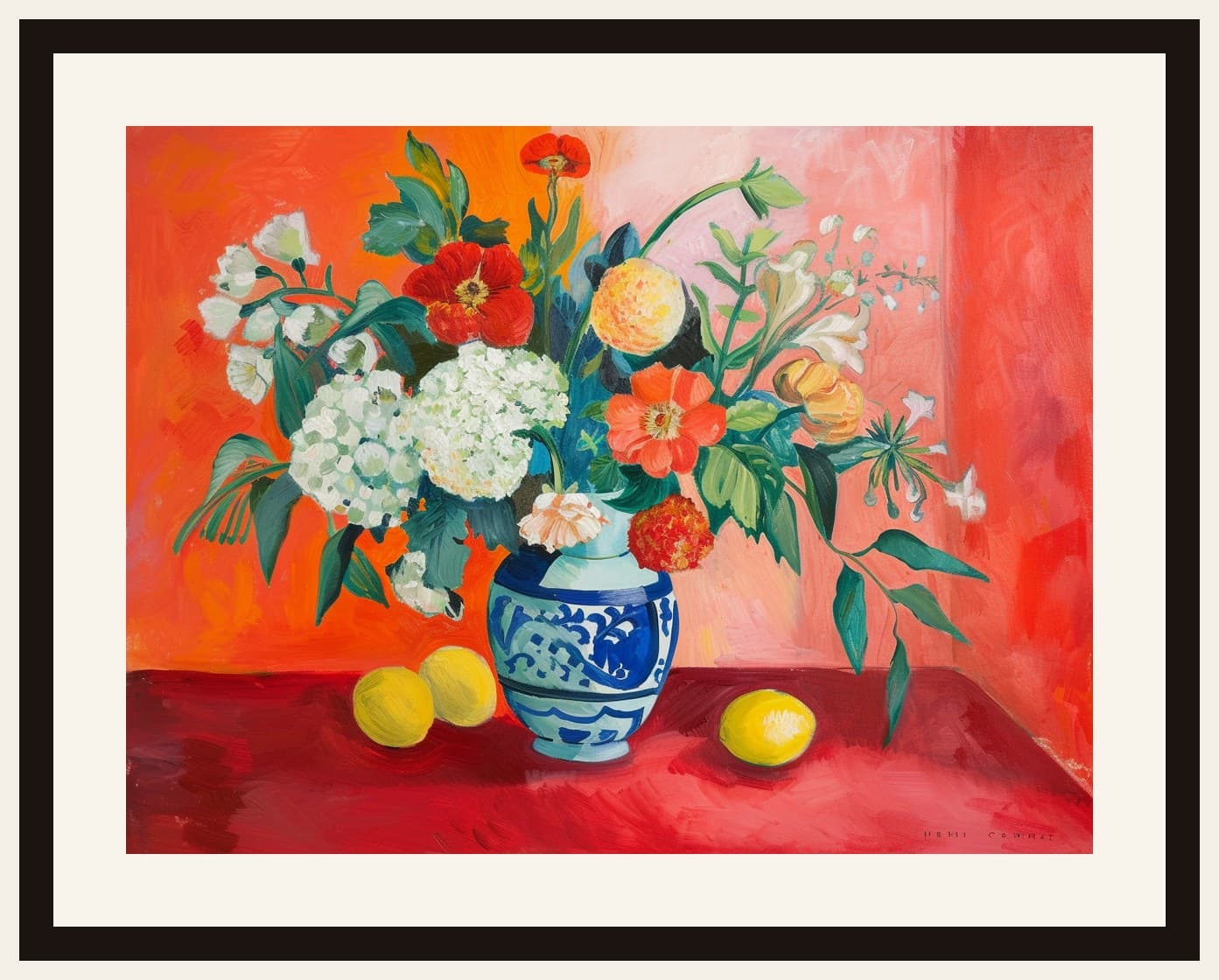 Matisse Style Floral Bouquet Blue Vase