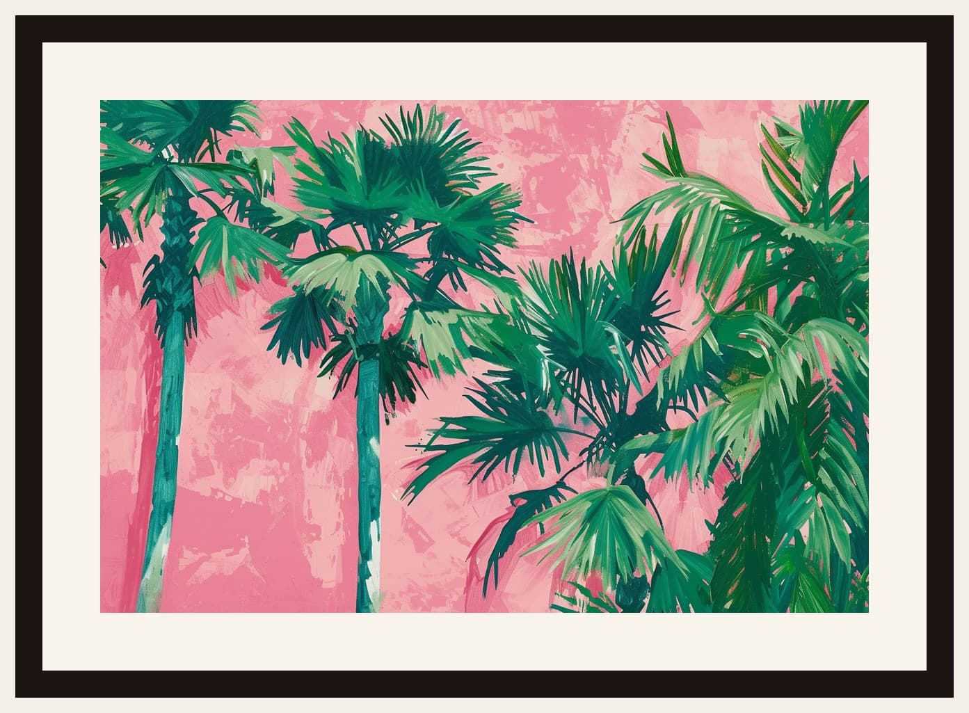 Green Palm Trees Lush Pink Background Painting