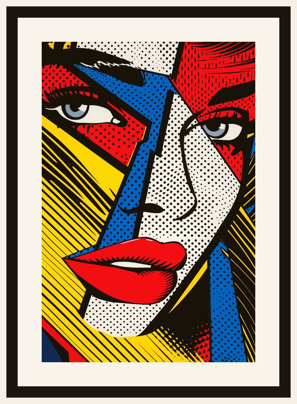 Lichtenstein Pop Art Woman Face Close-Up