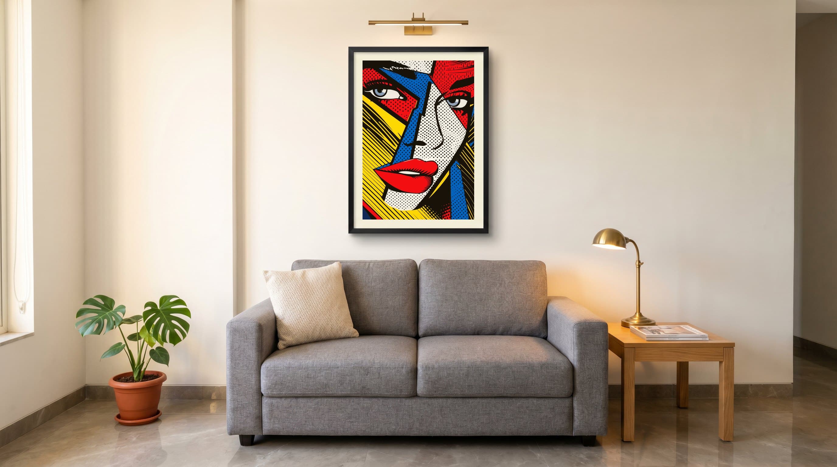 Lichtenstein Pop Art Woman Face Close-Up — in situ
