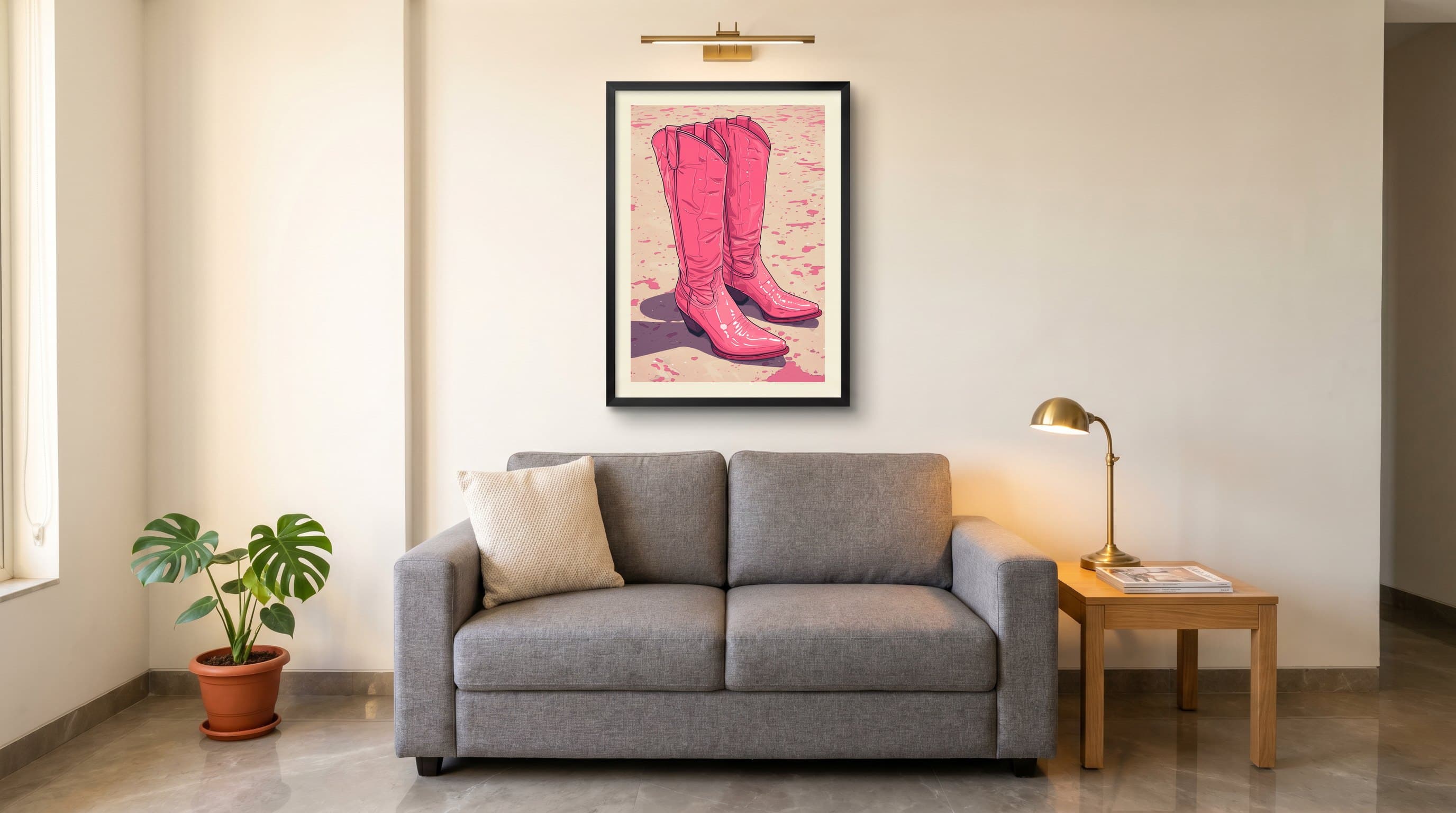 Pink Cowboy Boots Vector Illustration — in situ