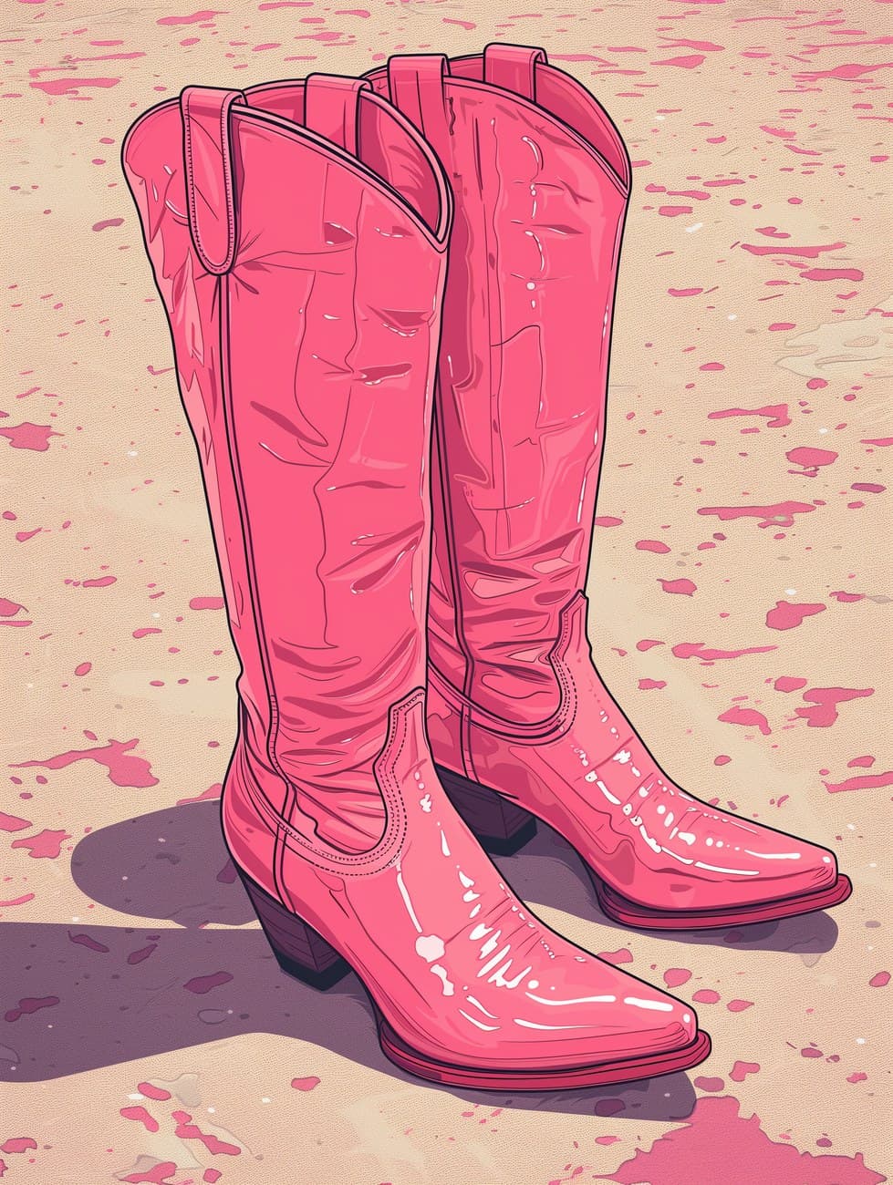 Pink Cowboy Boots Vector Illustration