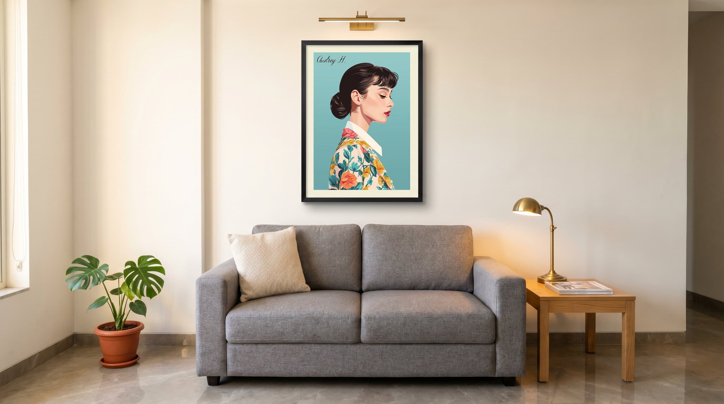 Audrey Hepburn Floral Jacket Portrait — in situ