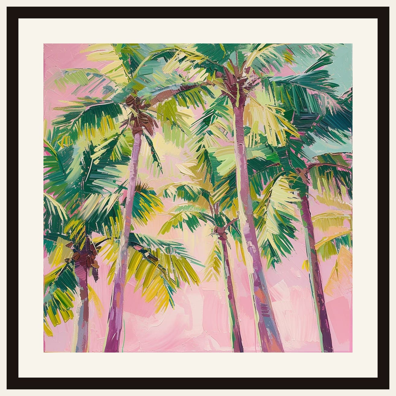 Tropical Palm Trees Pink Sky Painting