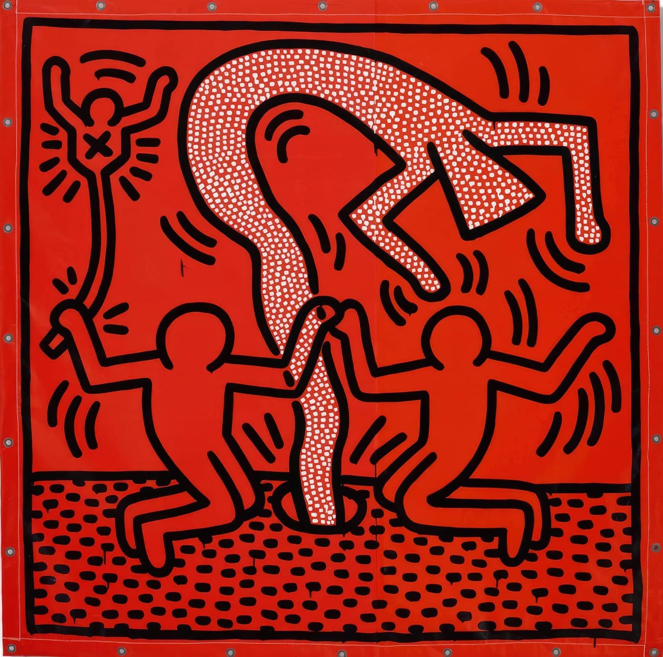 Keith Haring Red Dancing Figures Graffiti