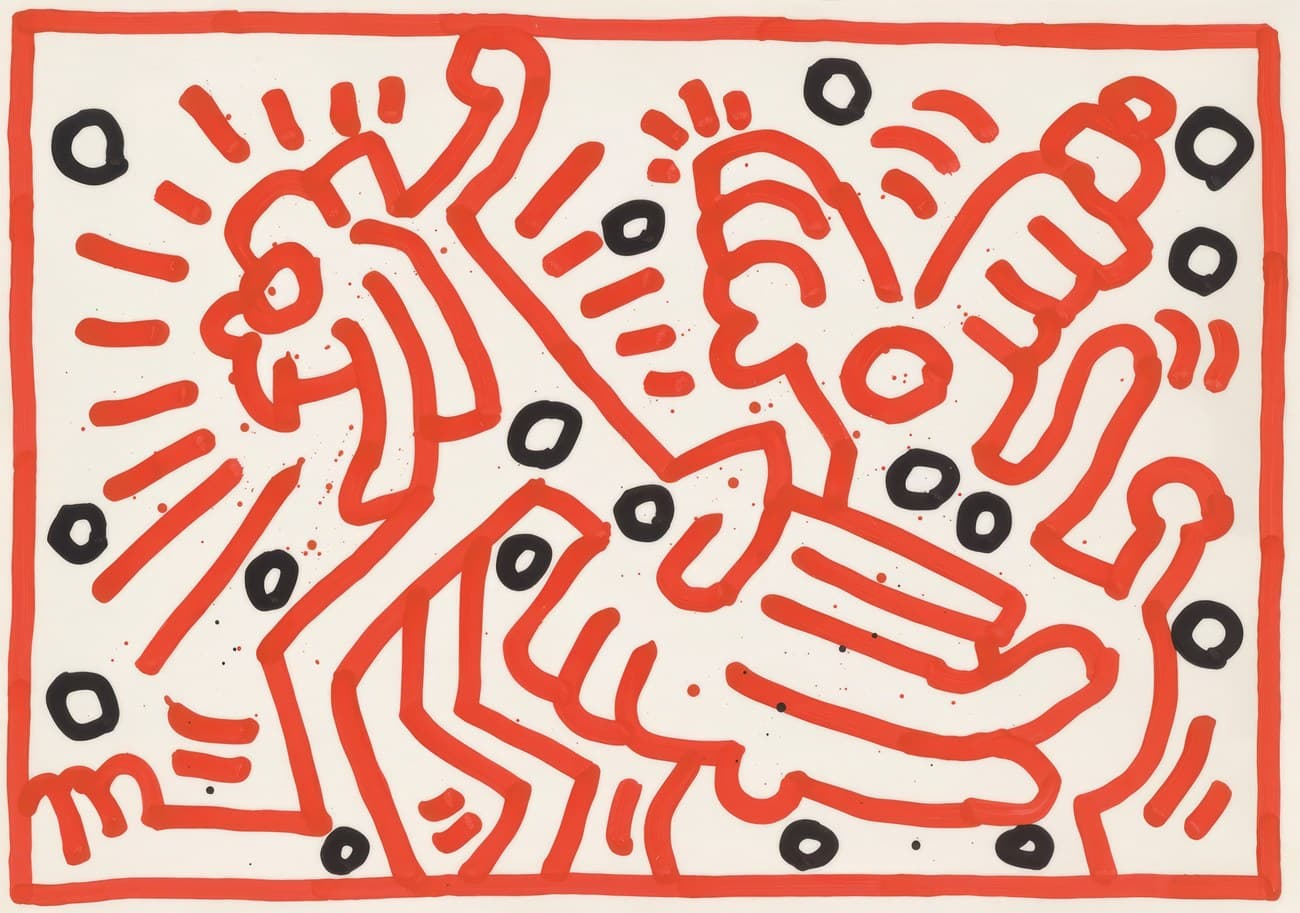 Keith Haring Red Dancing Figures Print