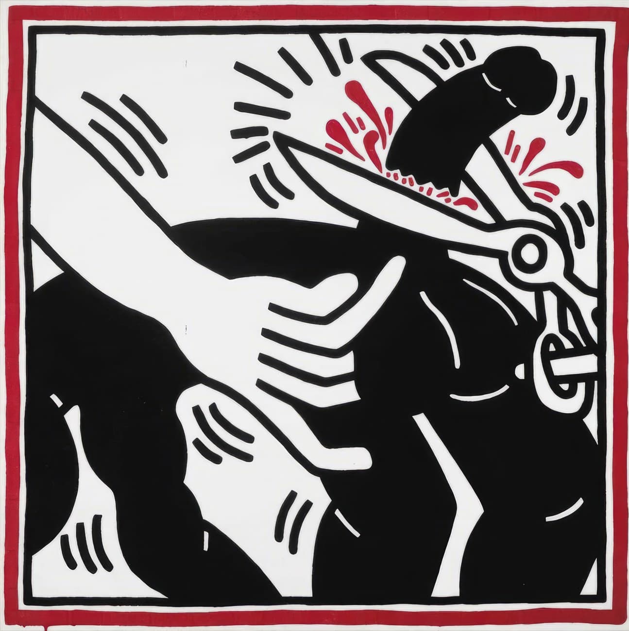 Keith Haring Black Dog Figure Red Splashes
