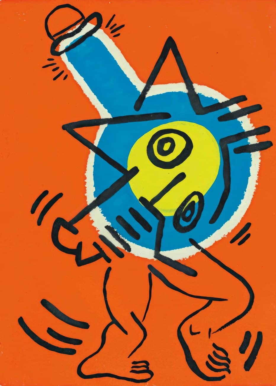 Keith Haring Style Orange Figure Graffiti