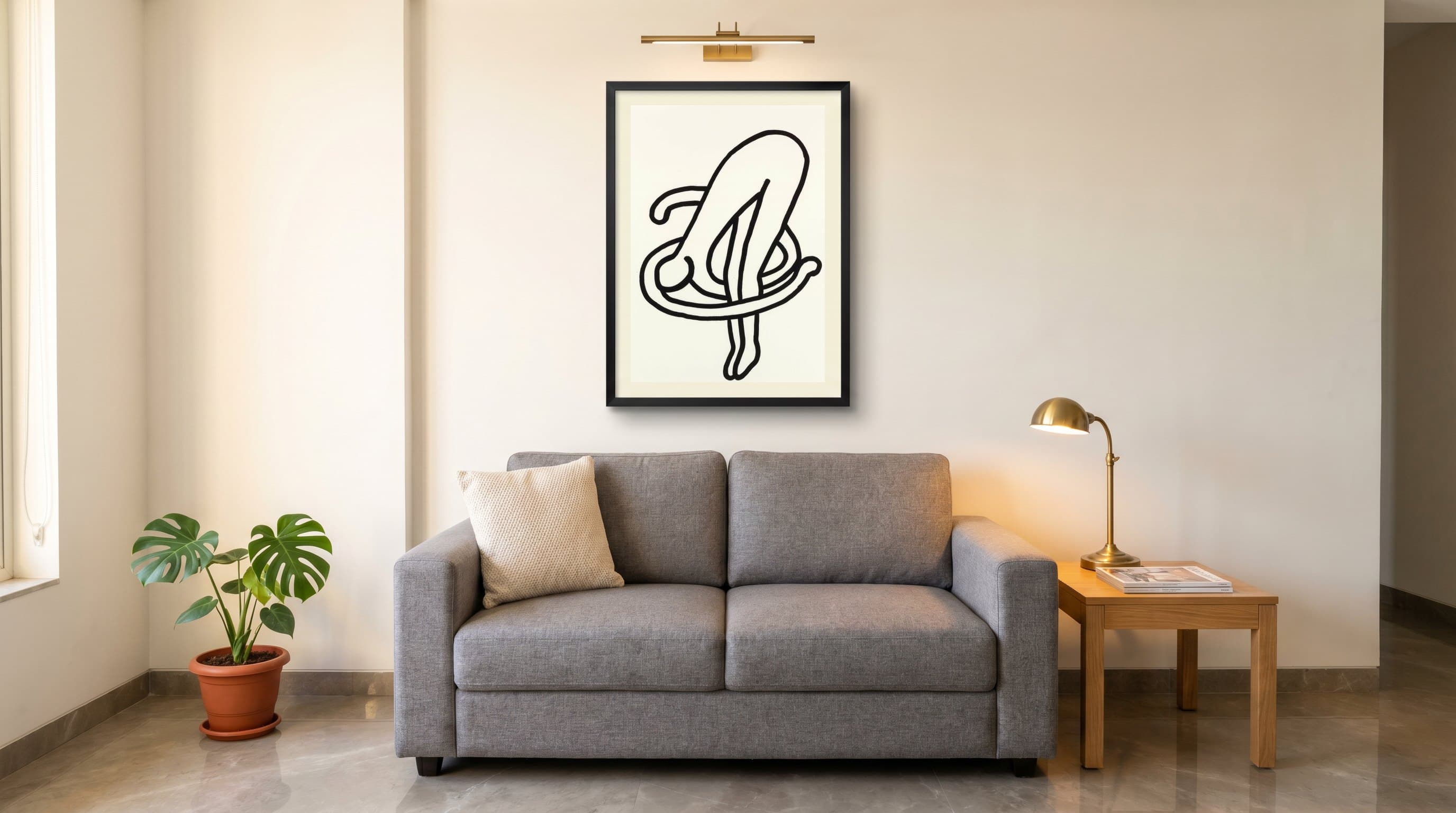 Black Line Abstract Calligraphic Figure — in situ