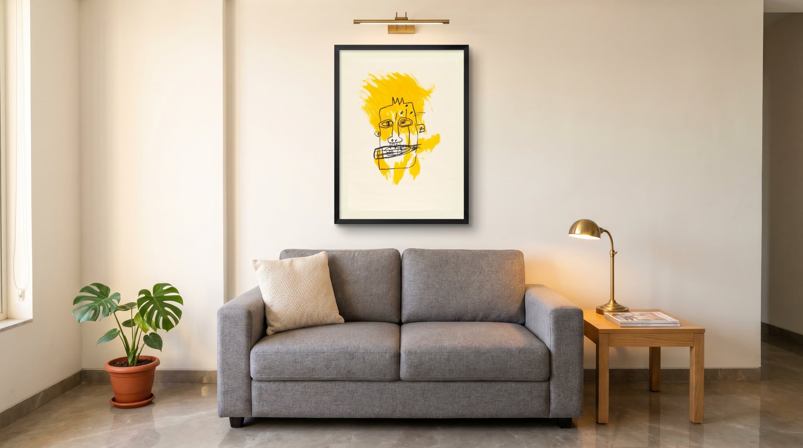 Basquiat Yellow Crown Head Expressionist — in situ