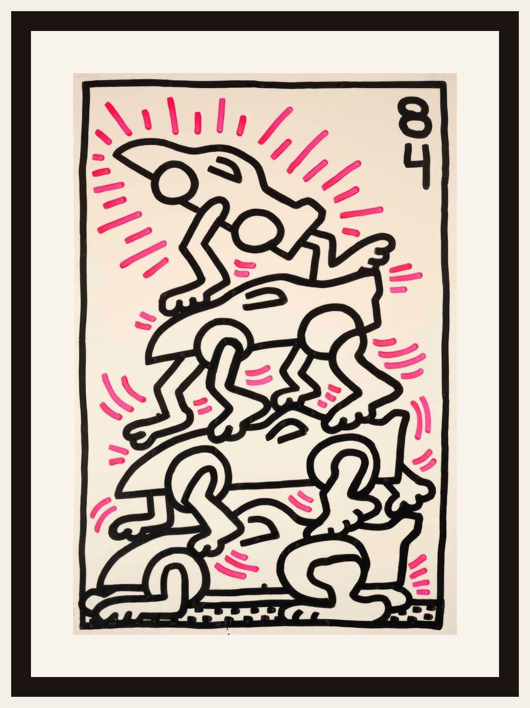 Keith Haring 1984 Stacked Figures Pink
